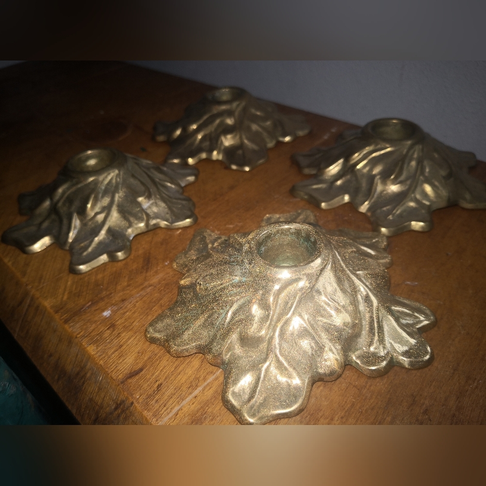 Vintage Dirilyte Solid Brass Leaf /Oak Candlestick Holders - Picture 3 of 6